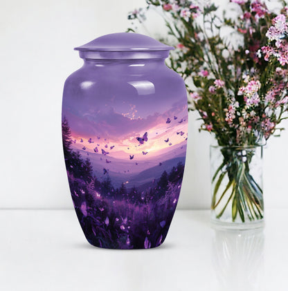 Purple Meadow classic aluminum cremation urn for ashes