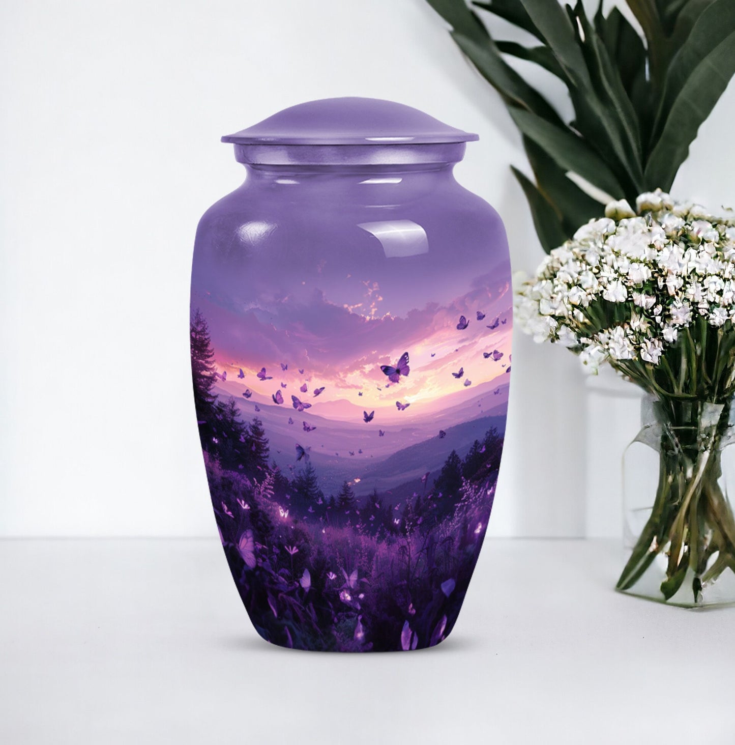 Purple Meadow classic aluminum cremation urn for ashes