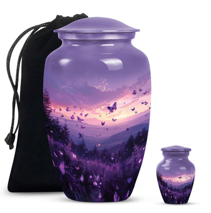 Purple Meadow classic aluminum cremation urn for ashes