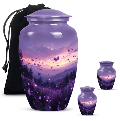 Purple Meadow classic aluminum cremation urn for ashes