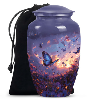 purple meadow themed classic urn for men's cremation.