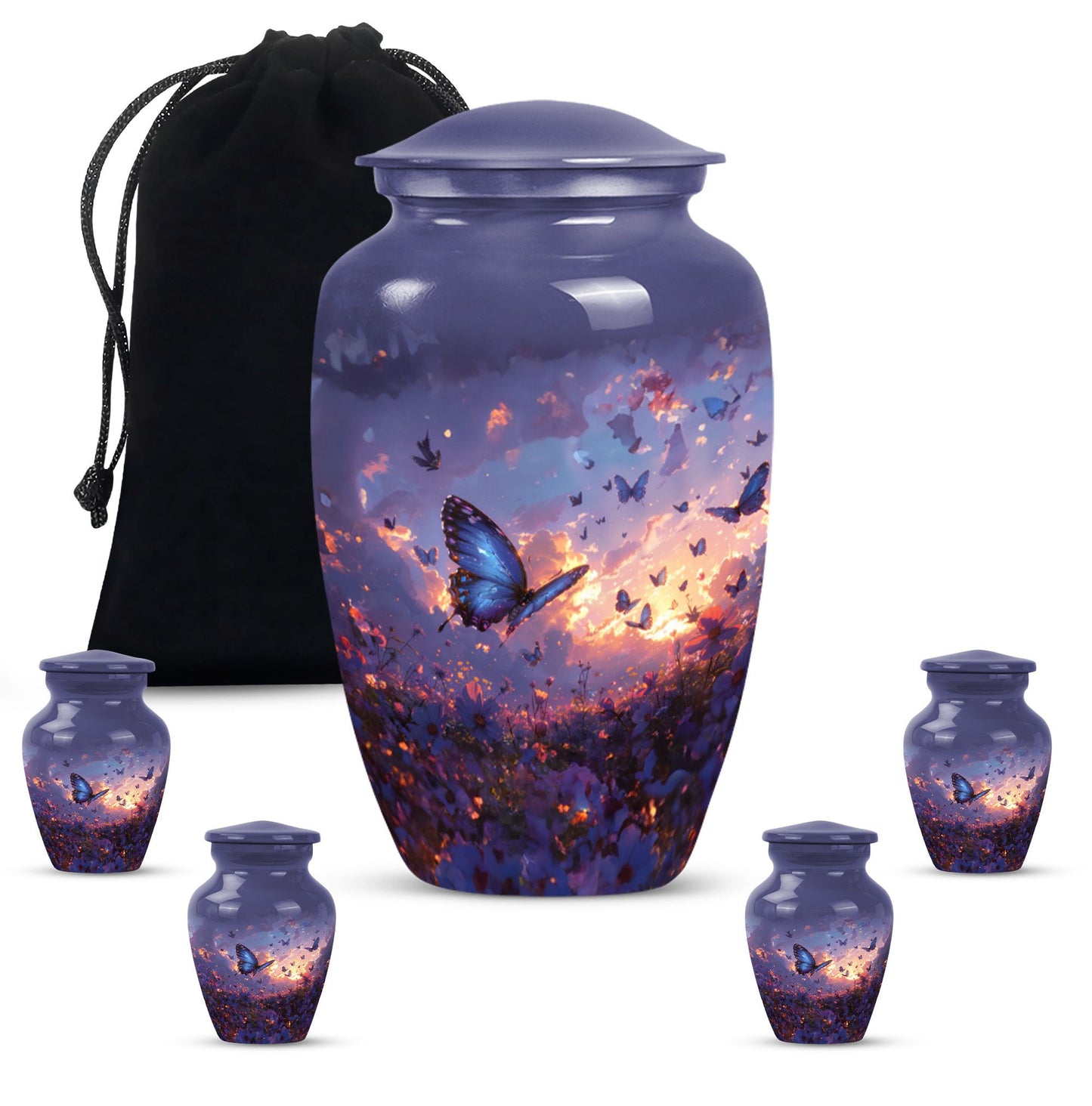 purple meadow themed classic urn for men's cremation.
