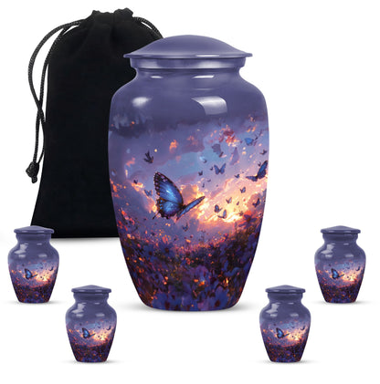 purple meadow themed classic urn for men's cremation.