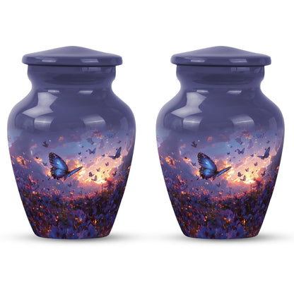 purple meadow themed classic urn for men's cremation.