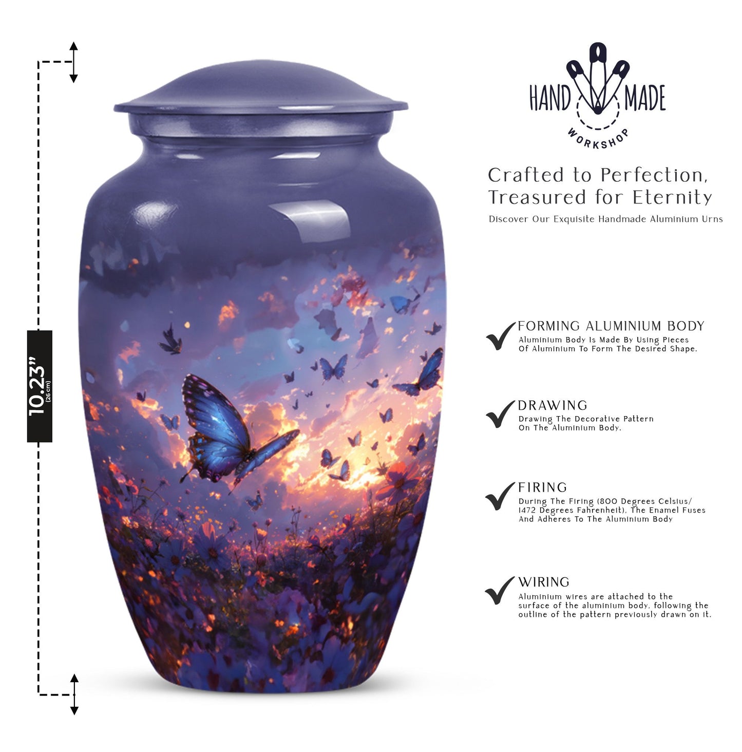 purple meadow themed classic urn for men's cremation.