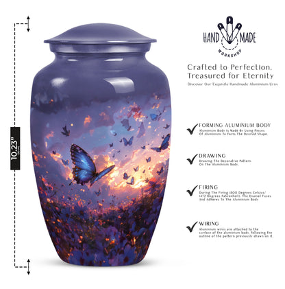 purple meadow themed classic urn for men's cremation.