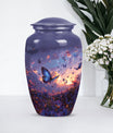 purple meadow themed classic urn for men's cremation.