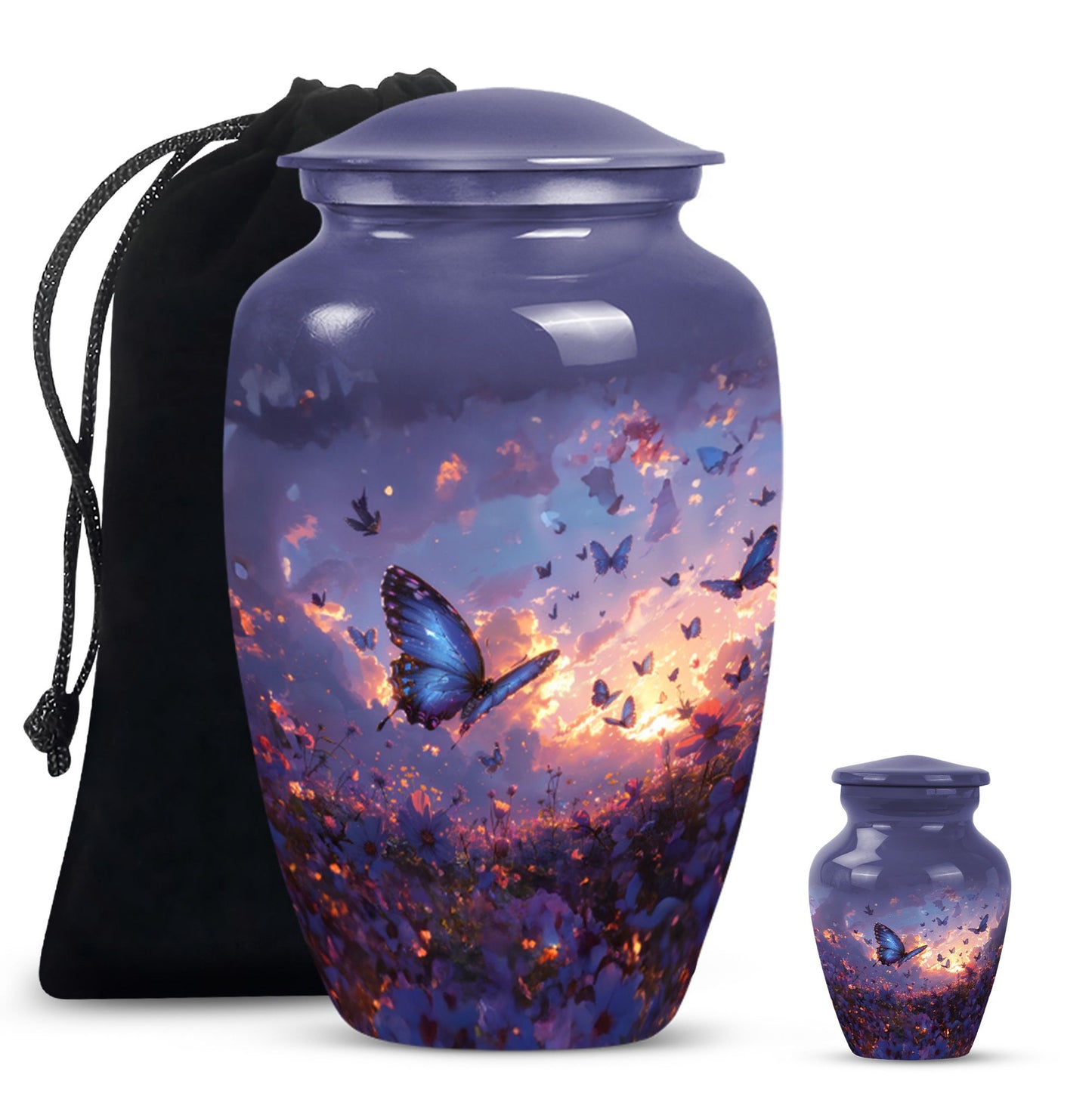 purple meadow themed classic urn for men's cremation.