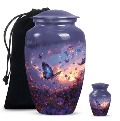 purple meadow themed classic urn for men's cremation.