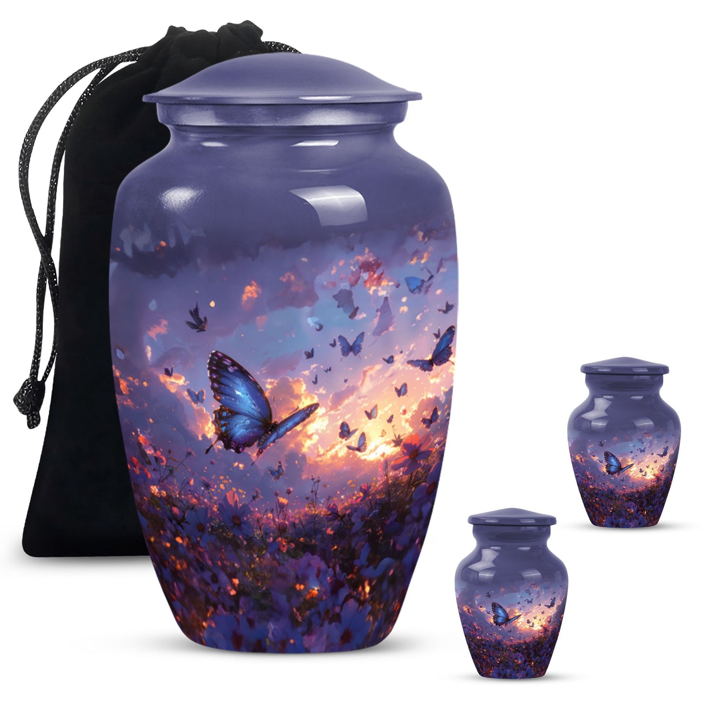 purple meadow themed classic urn for men's cremation.