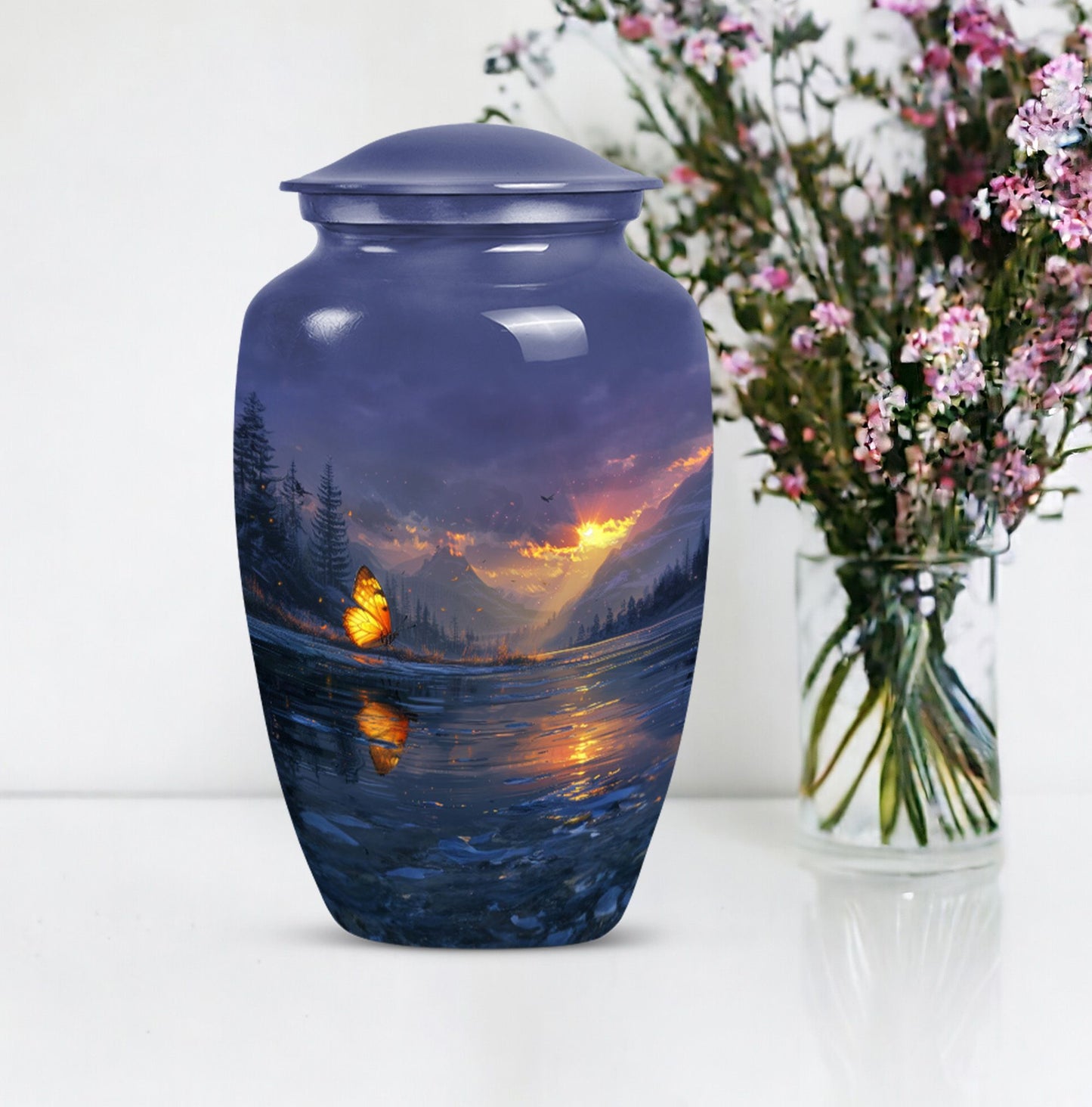 Purple meadow urn, memorial urns for mom, cremation urn