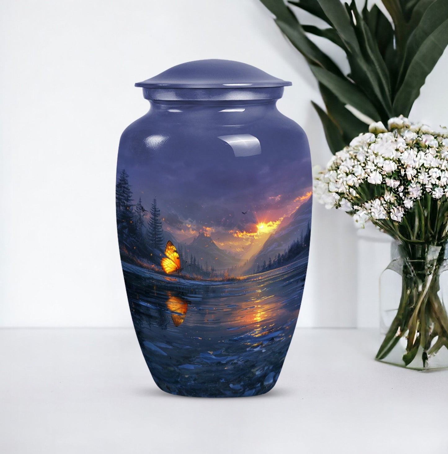 Purple meadow urn, memorial urns for mom, cremation urn