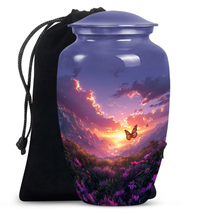 purple meadow urn for memorial funeral, urns for human ashes