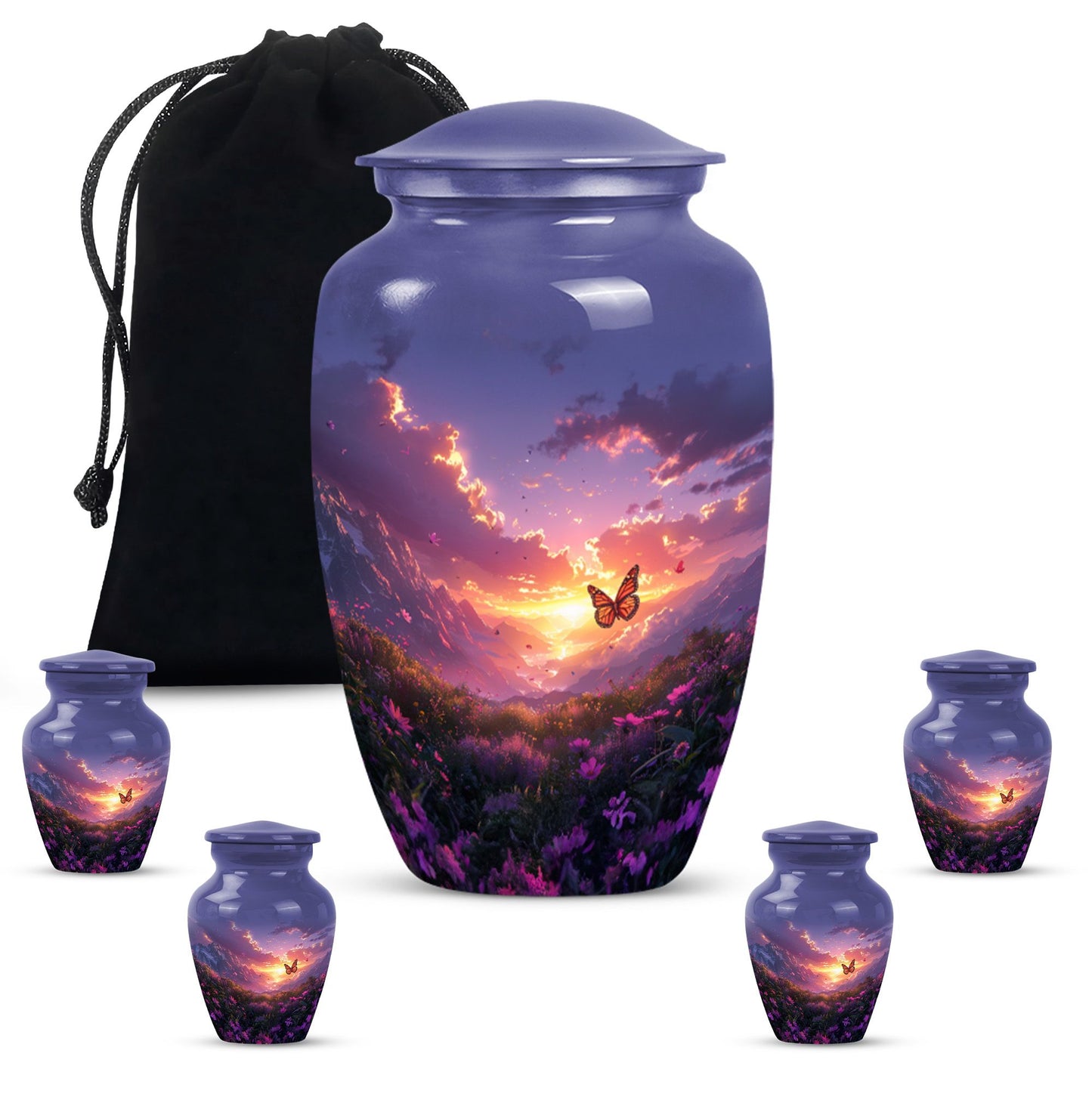 purple meadow urn for memorial funeral, urns for human ashes