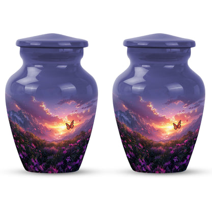 purple meadow urn for memorial funeral, urns for human ashes