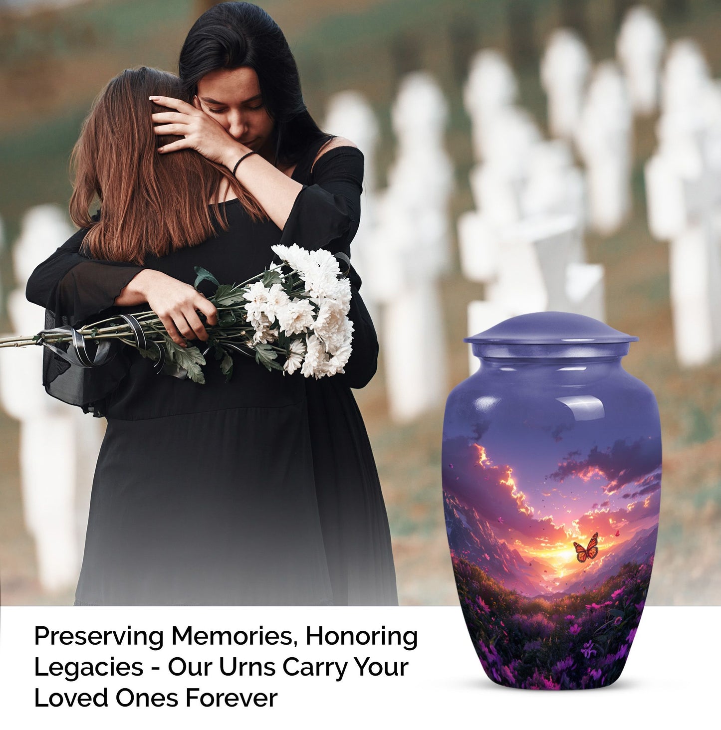 purple meadow urn for memorial funeral, urns for human ashes