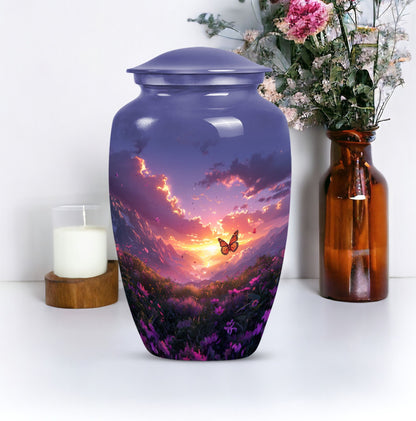purple meadow urn for memorial funeral, urns for human ashes