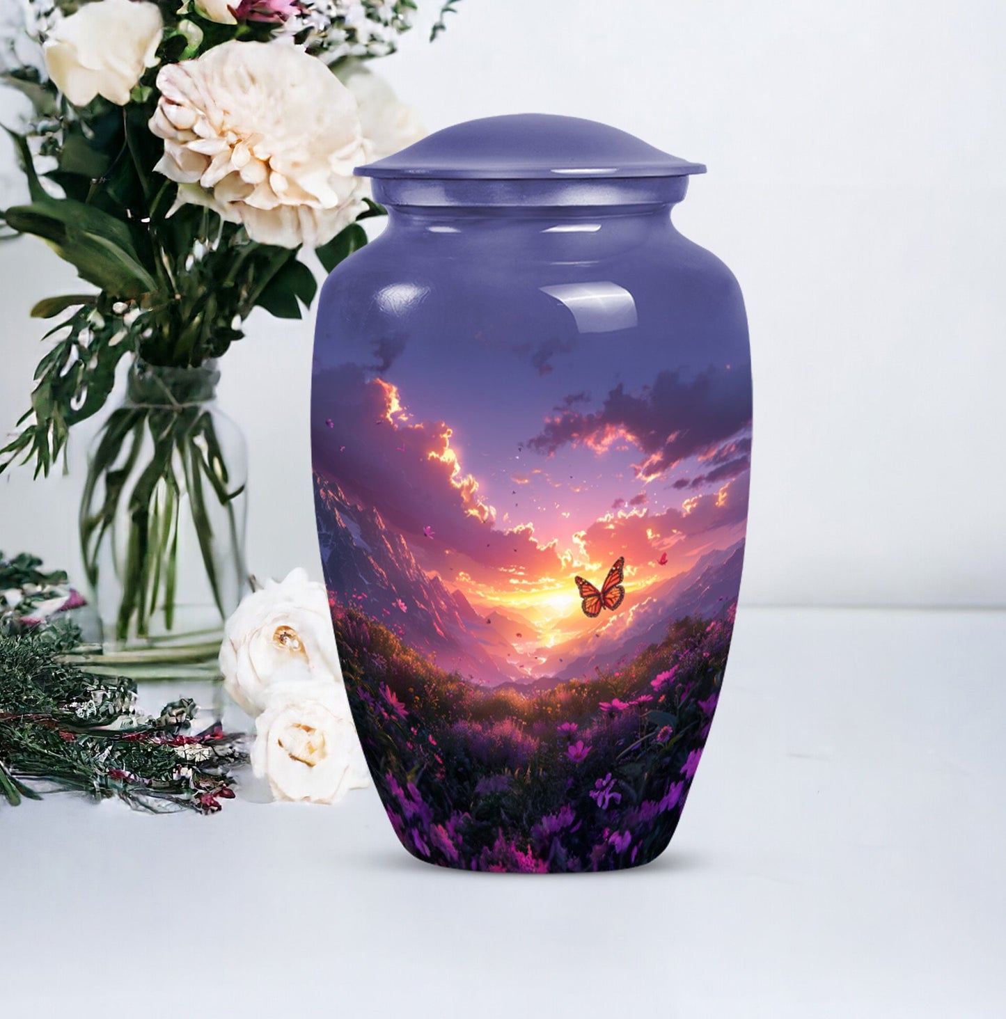 purple meadow urn for memorial funeral, urns for human ashes