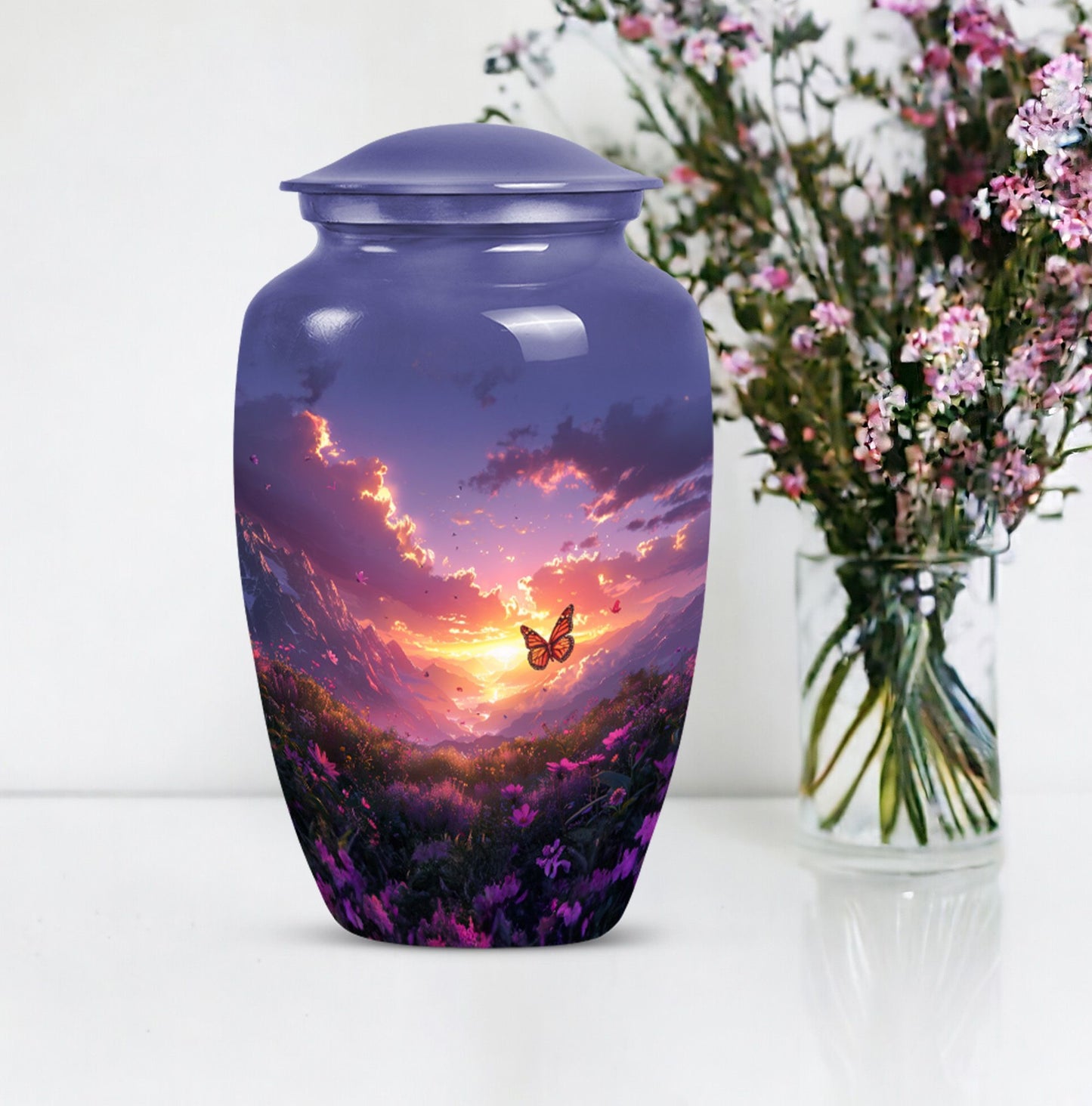 purple meadow urn for memorial funeral, urns for human ashes