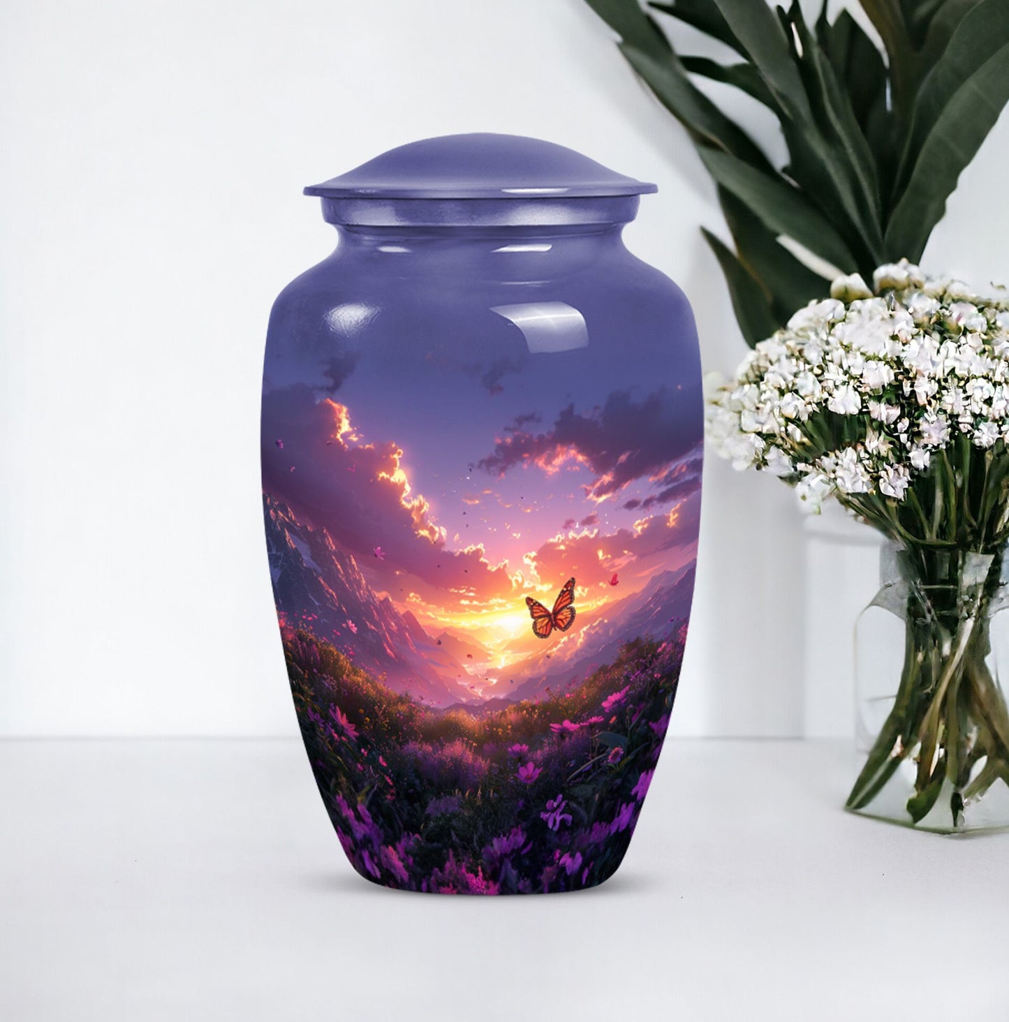 purple meadow urn for memorial funeral, urns for human ashes