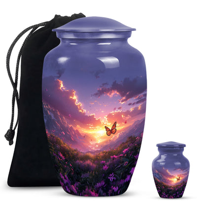 purple meadow urn for memorial funeral, urns for human ashes