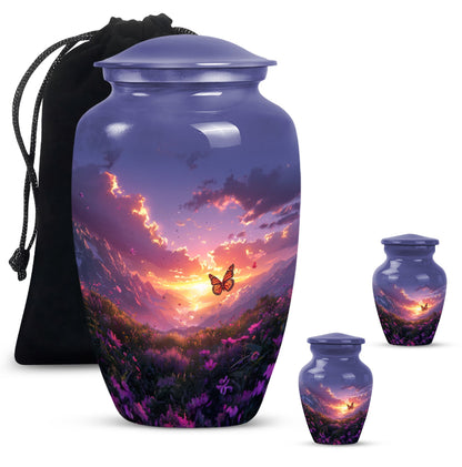purple meadow urn for memorial funeral, urns for human ashes
