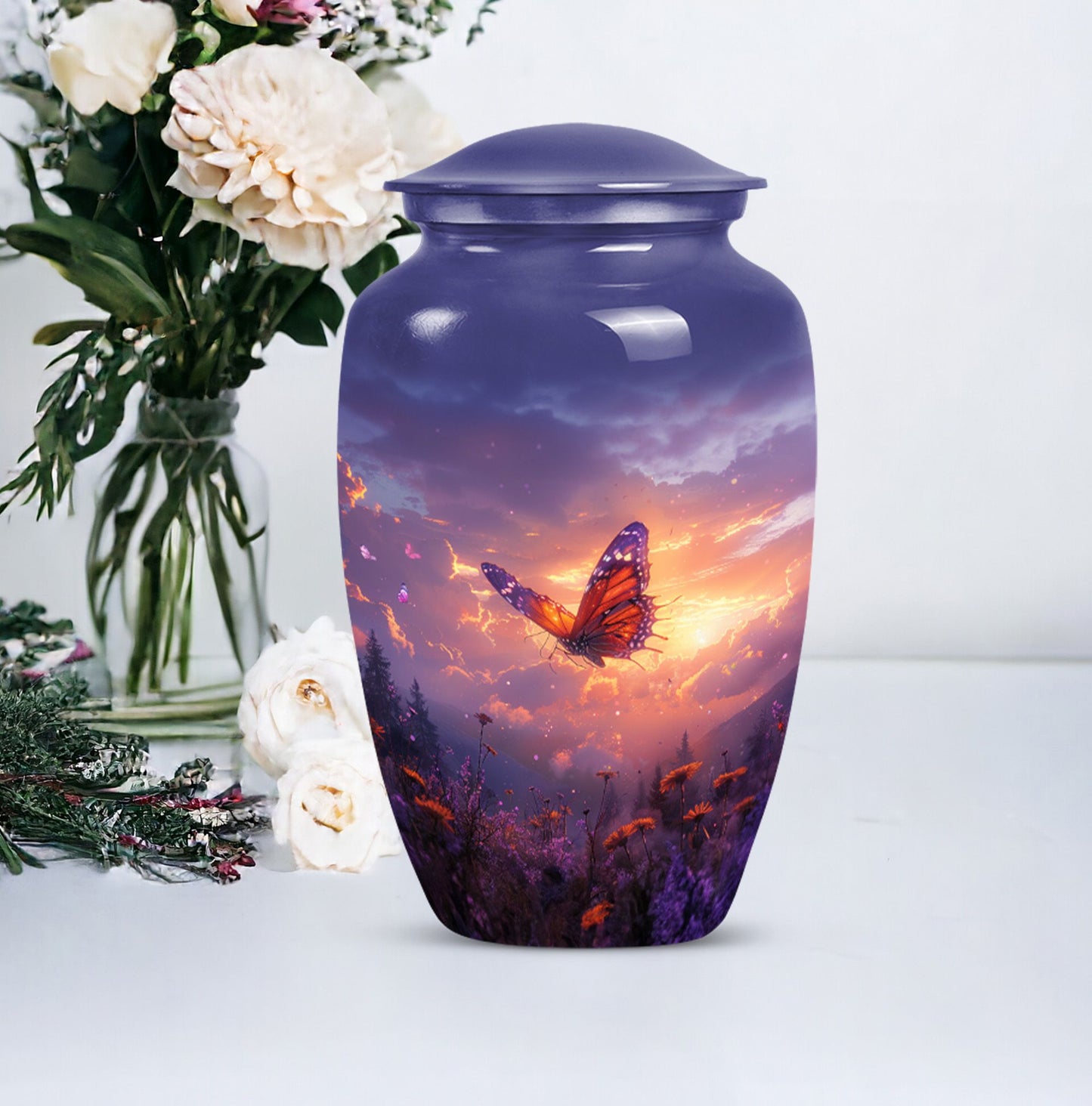 purple meadow cremation urn, Keepsake Urn