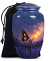 Purple Meadow Urn For Ashes - Monarch Butterfly Funeral Urn For Women