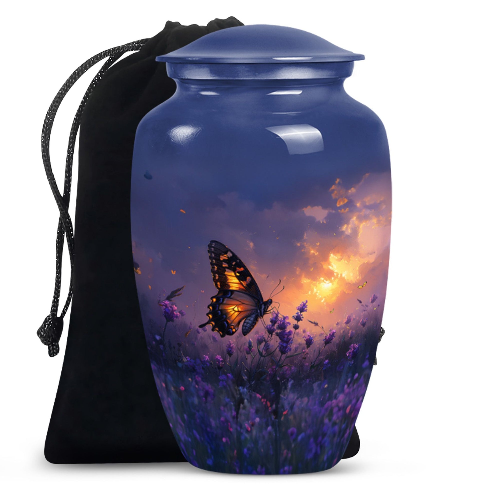 Purple Meadow Urn For Ashes - Monarch Butterfly Funeral Urn For Women