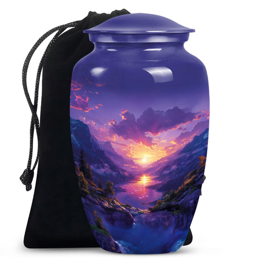 Purple meadow urn, memorial funeral urn for ashes