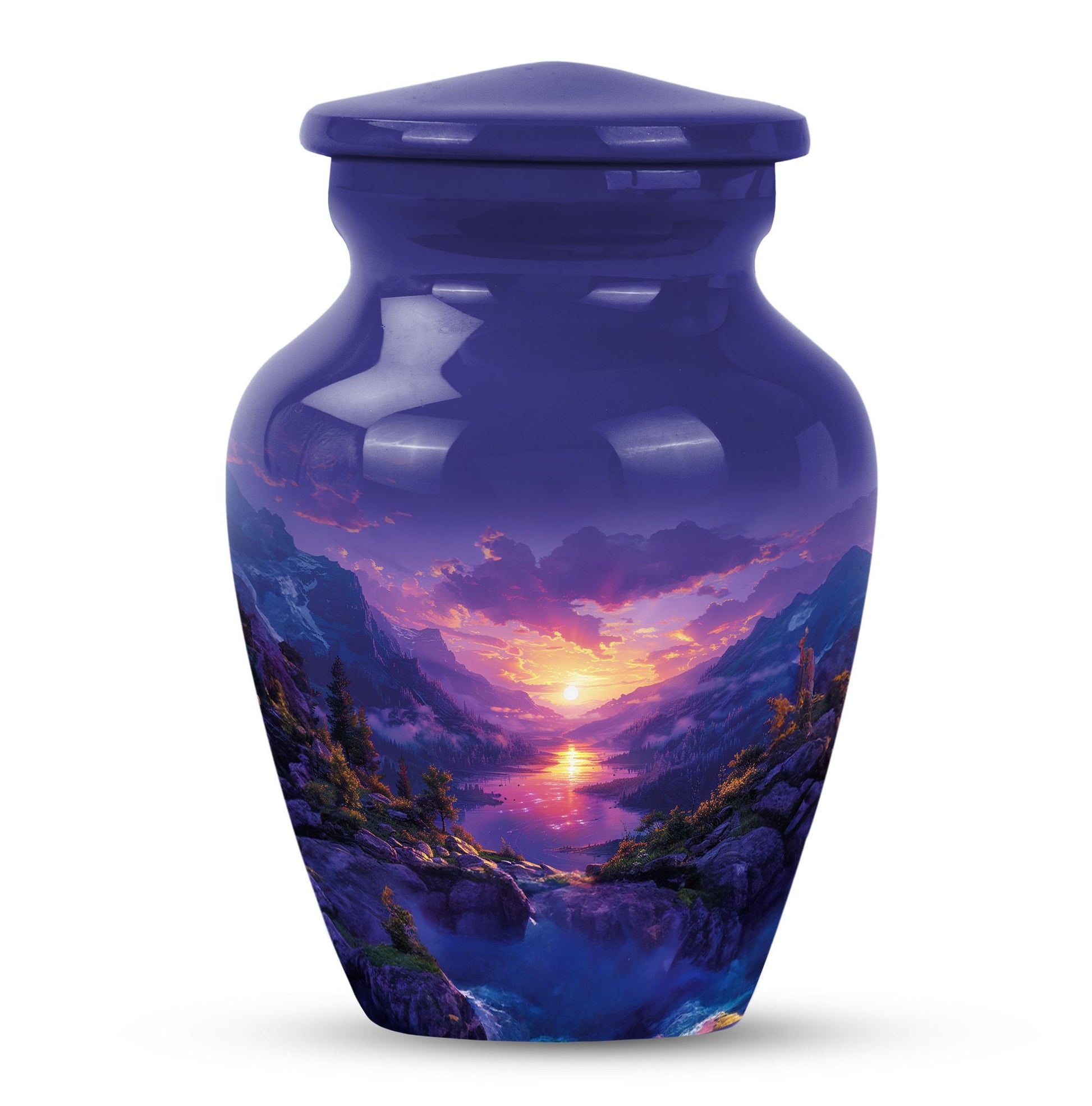 Purple meadow urn, memorial funeral urn for ashes