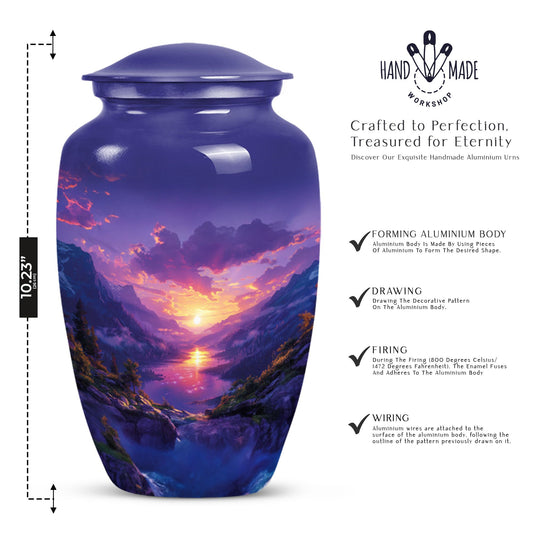 Purple meadow urn, memorial funeral urn for ashes
