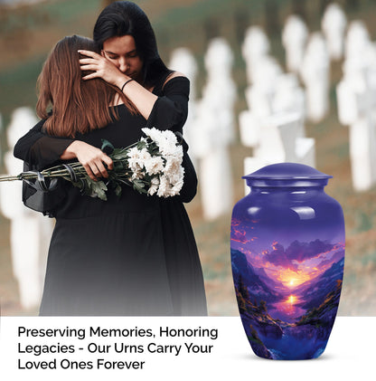 Purple meadow urn, memorial funeral urn for ashes