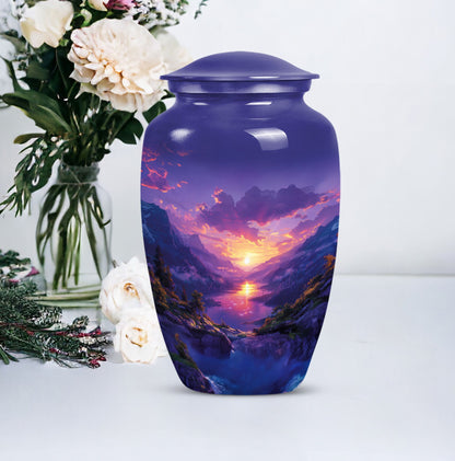 Purple meadow urn, memorial funeral urn for ashes