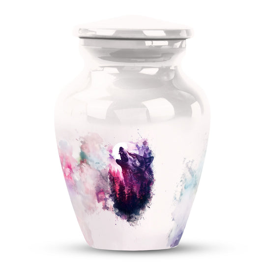 White Personalized Wolf Cremation Urn for Human Ashes - 10-inch, 200 cu in - Yatskia