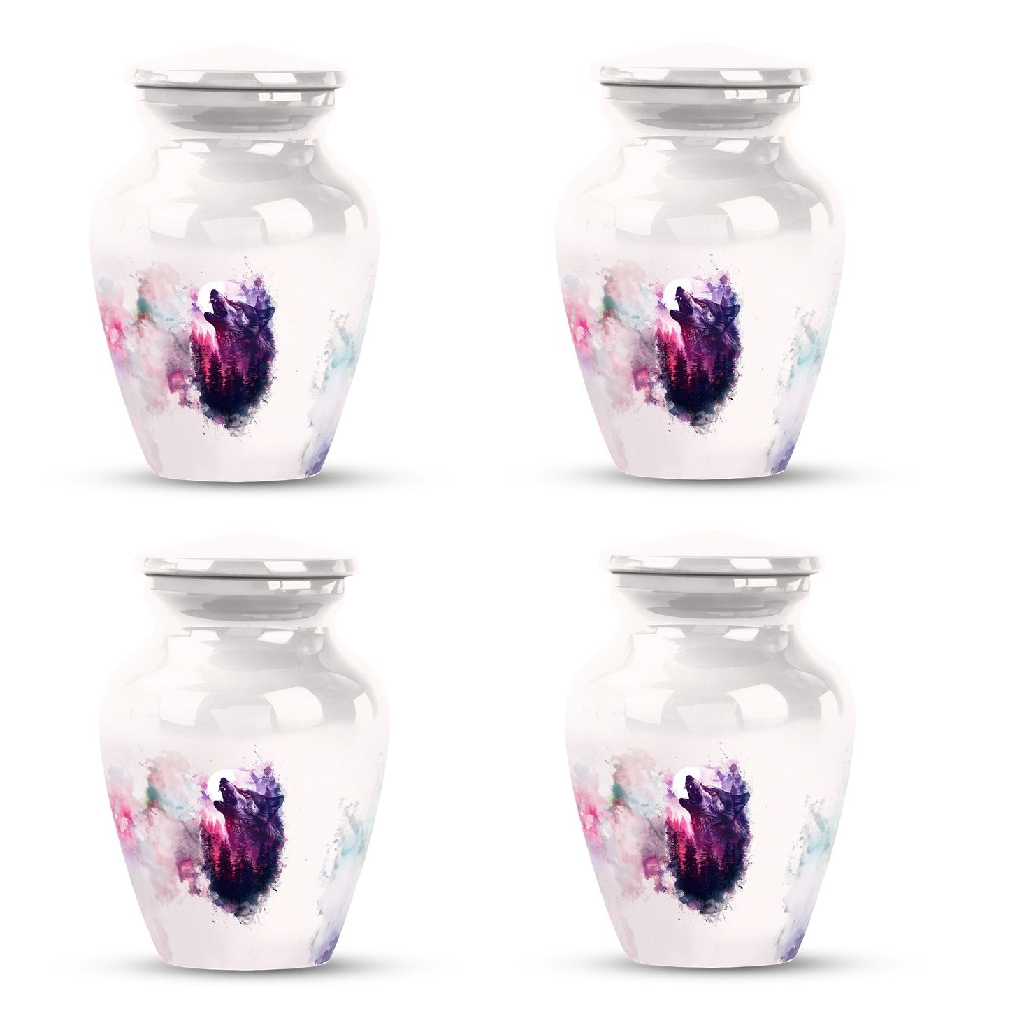 Wolf Urn for Human Ashes, White Watercolor Howling at the Moon, Classic Urn