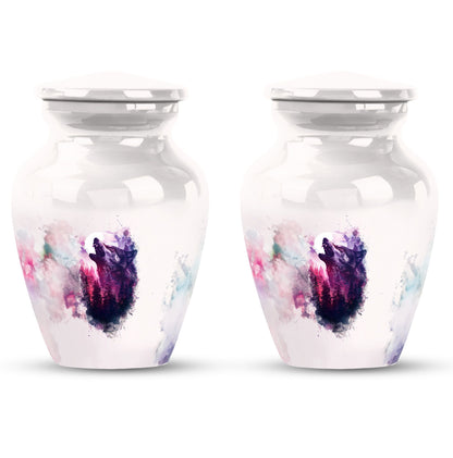 Wolf Urn for Human Ashes, White Watercolor Howling at the Moon, Classic Urn