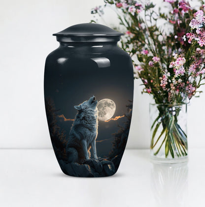 wolf howling urn for ashes, cremation urn