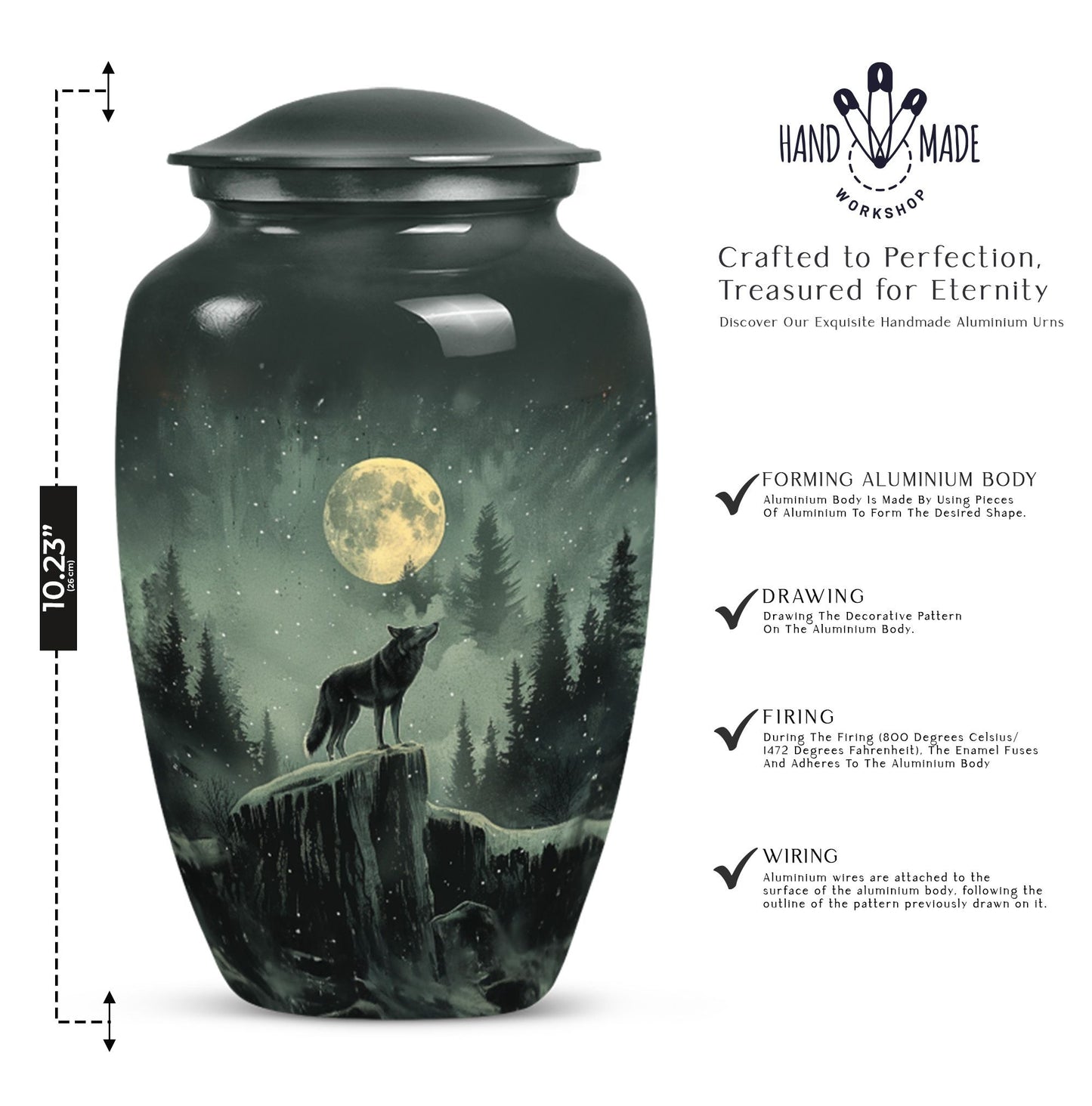 10-inch wolf howling urn, adult funeral and cremation