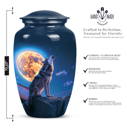 10-inch classic wolf howling urn, 