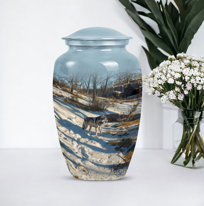 wolf howling urn, cremation urn for ashes