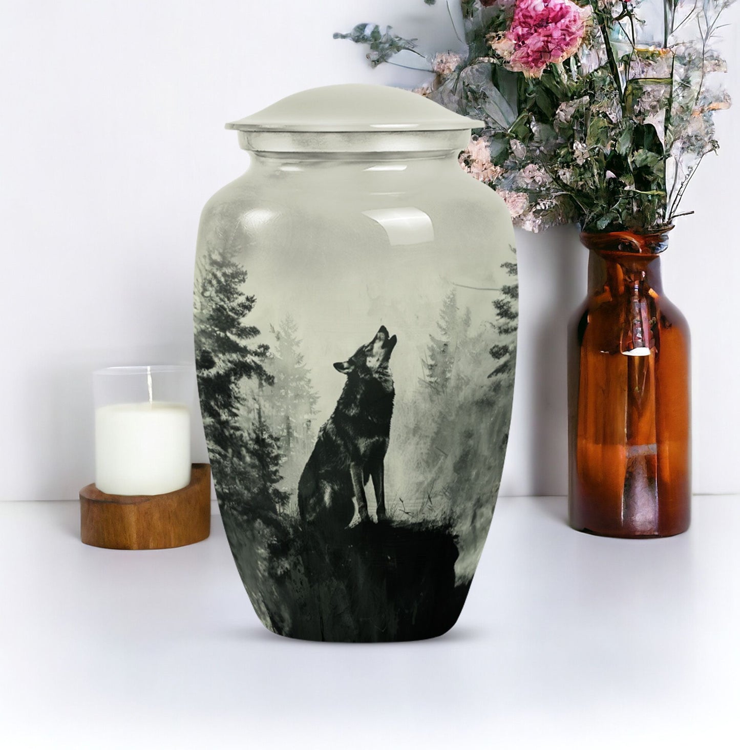 Wolf Howling Memorial Urn, Cremation Urns for Human Ashes