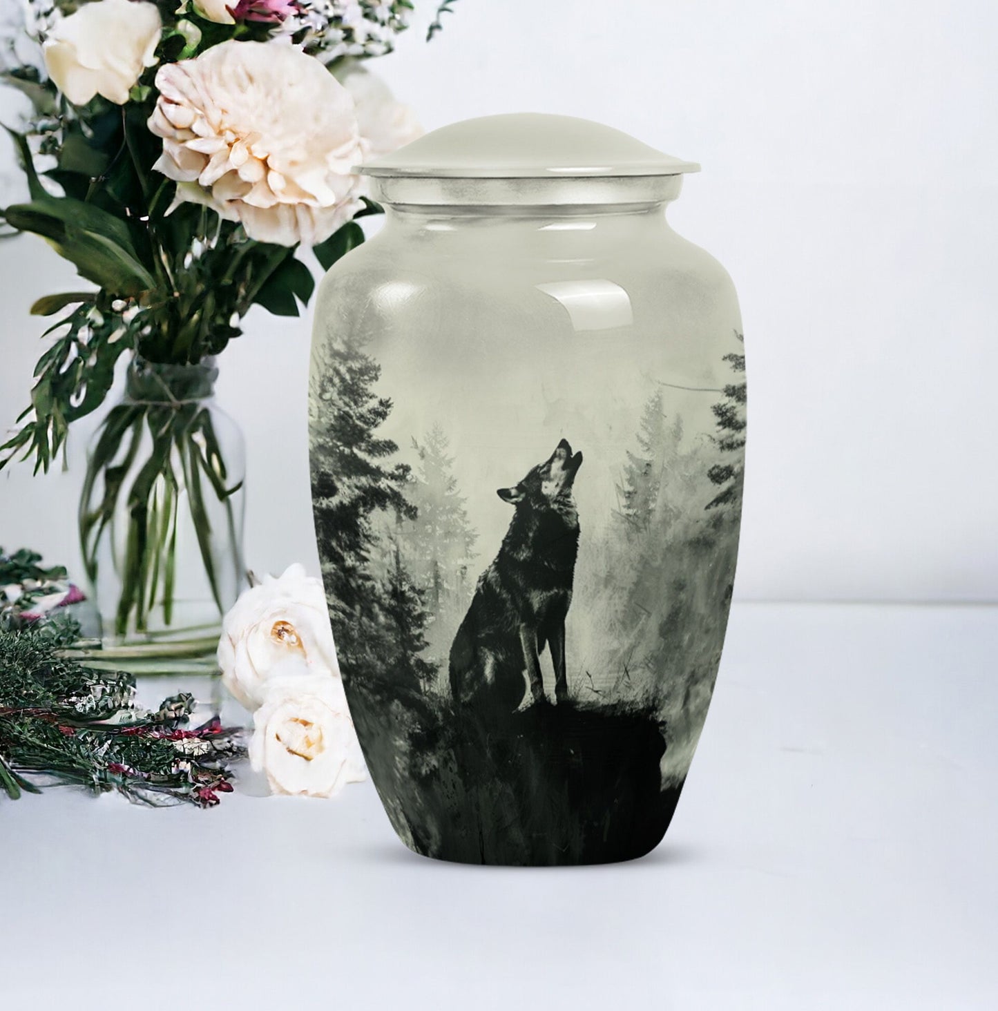 Wolf Howling Memorial Urn, Cremation Urns for Human Ashes
