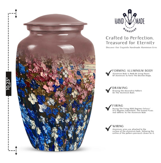 FLOWERS Urn, memorial ash urn for adults.