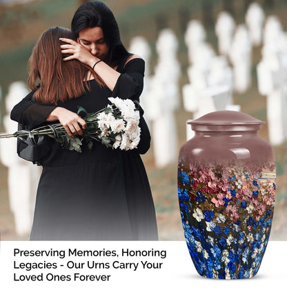 FLOWERS Urn, memorial ash urn for adults.