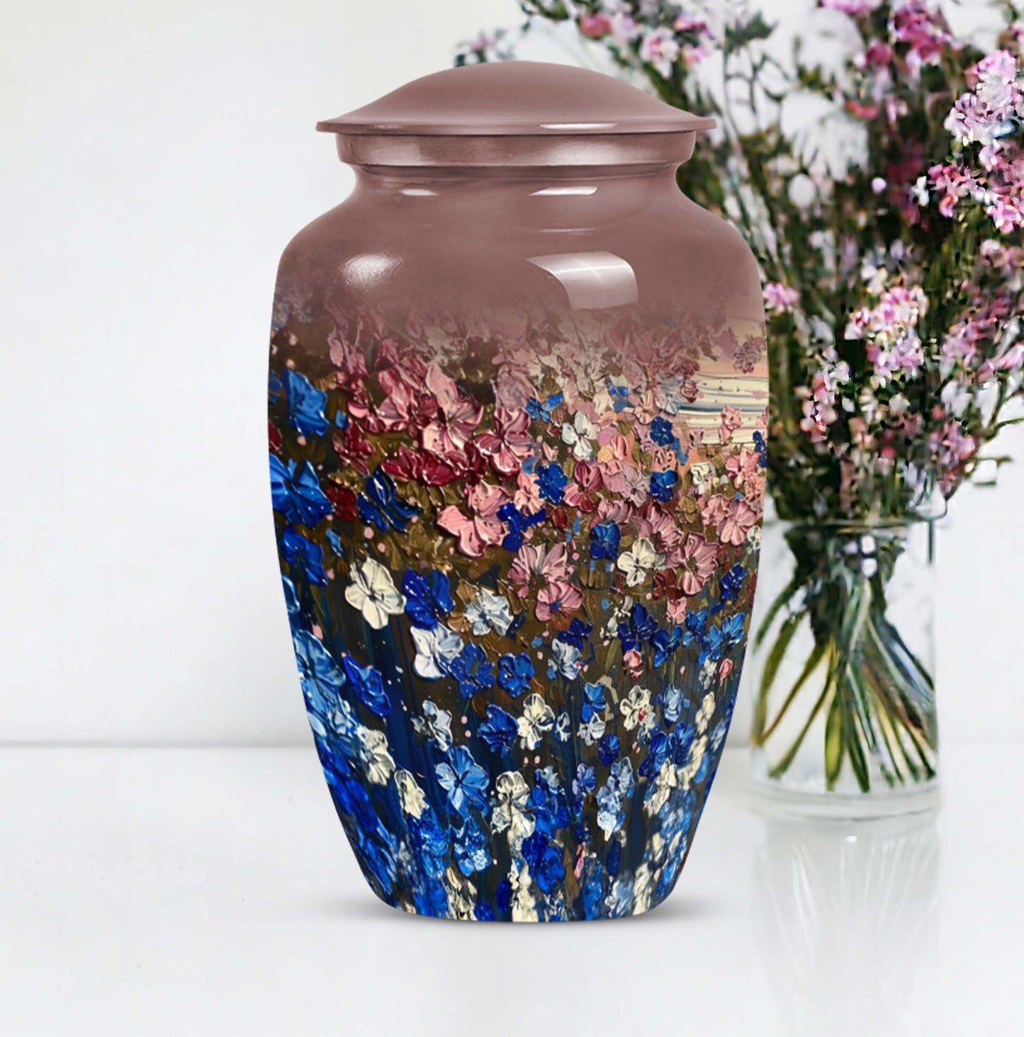 FLOWERS Urn, memorial ash urn for adults.