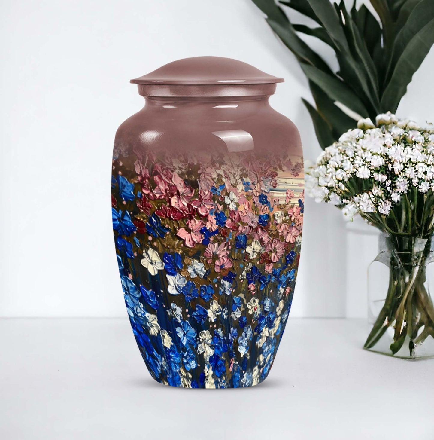 FLOWERS Urn, memorial ash urn for adults.