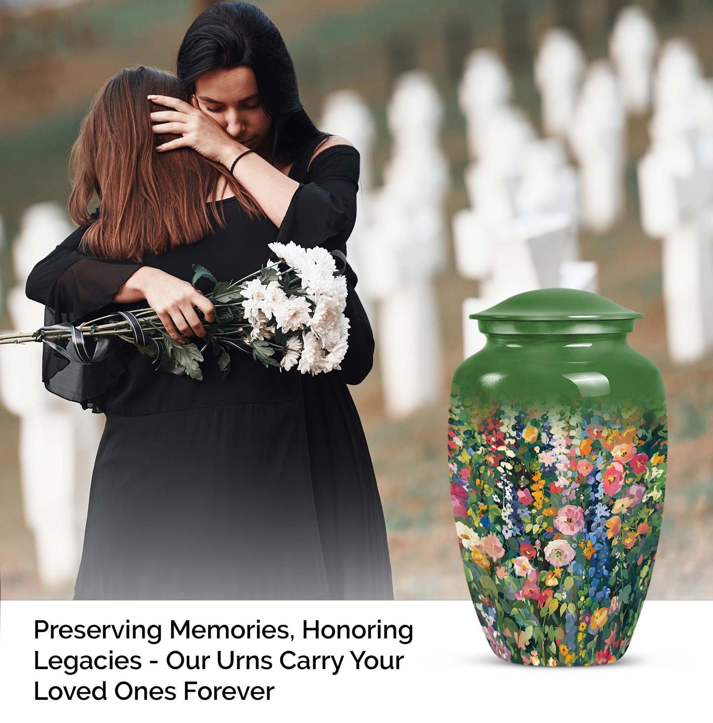 Flowers Urn, large cremation urn for memorial burial