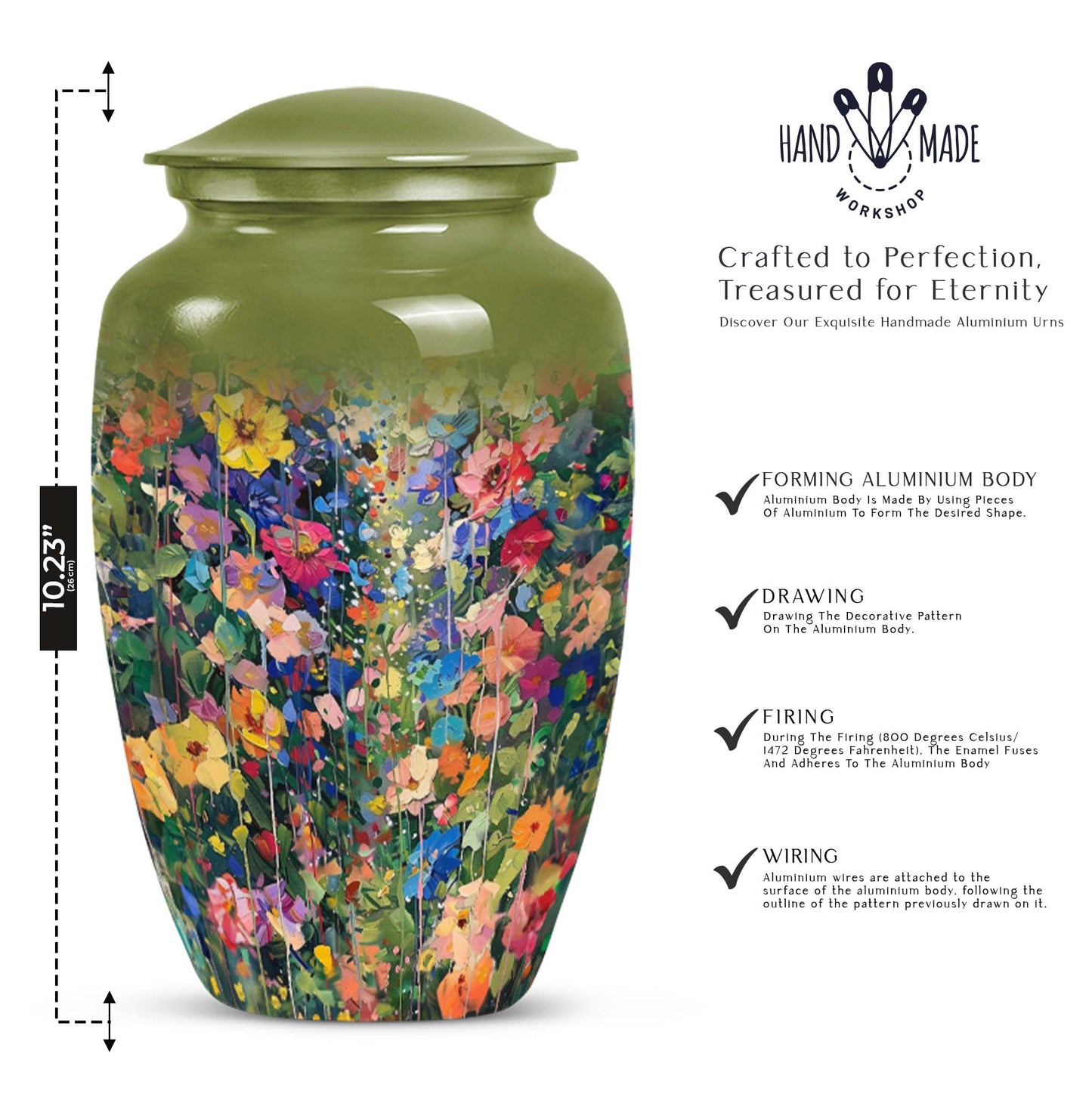 10 inch FLOWERS cremation urn in classic design