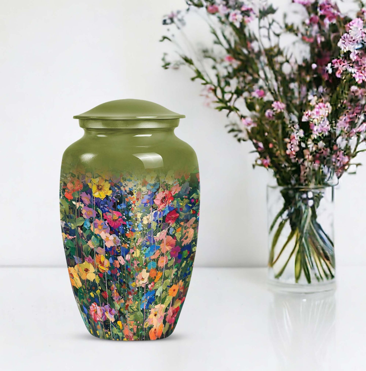 10 inch FLOWERS cremation urn in classic design